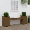 Banc jardinière extérieur en pin massif marron 180 cm, avec jardinières intégrées.