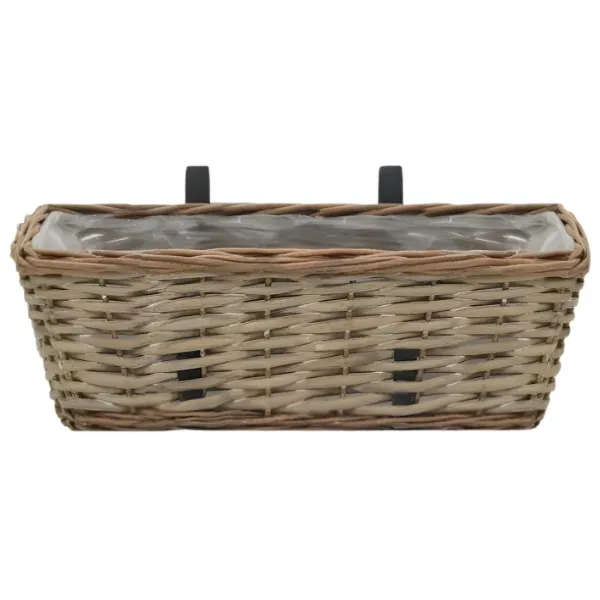 Alternative view of Jardinières de balcon avec crochet – osier tressé gris – lot de 2 - 40x16x13 cm