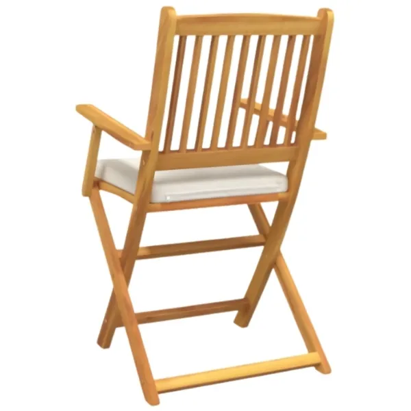 Lot de 2 chaises pliantes de balcon en bois d’acacia avec accoudoirs et coussin – crème – Image 5