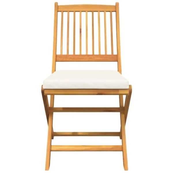 Lot de 2 chaises pliantes de balcon en bois d’acacia avec accoudoirs et coussin – crème – Image 6