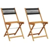 Lot de deux chaises pliantes d'extérieur en bois naturel avec dossier en corde tressée noire, style contemporain et pratique pour balcon ou terrasse.