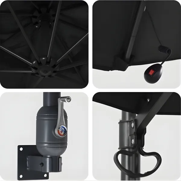 Parasol mural avec LED – noir – ⌀ 248 cm – Image 5