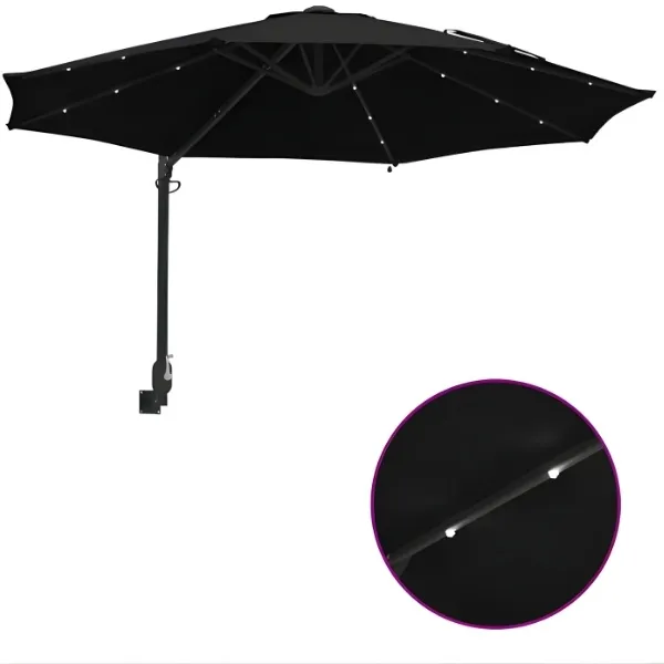 Parasol mural avec LED – noir – ⌀ 248 cm – Image 8