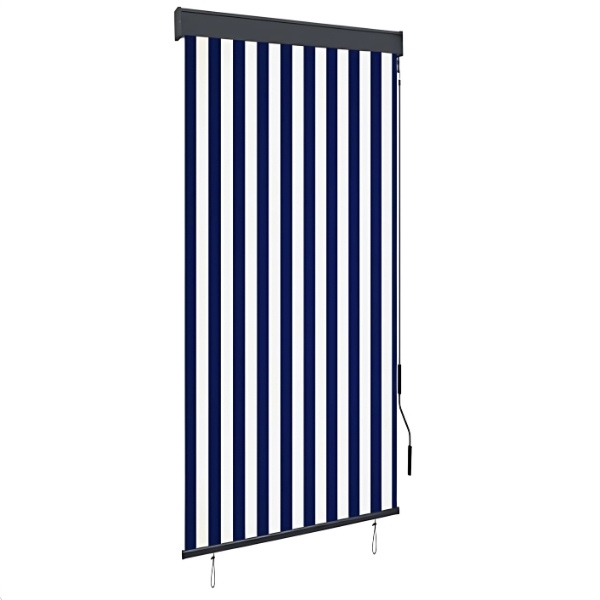 Store banne vertical extérieur rayé bleu et blanc 100x250 cm avec manivelle