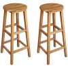Deux tabourets de bar en acacia massif 76cm, assise lattes marron-miel.