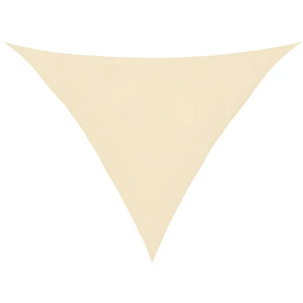 Voile d'ombrage triangulaire crème PEHD 2,5x2,5x3,5m avec anneaux de fixation.