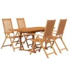 Ensemble table rectangulaire et 4 chaises avec accoudoirs de jardin en acacia massif marron.