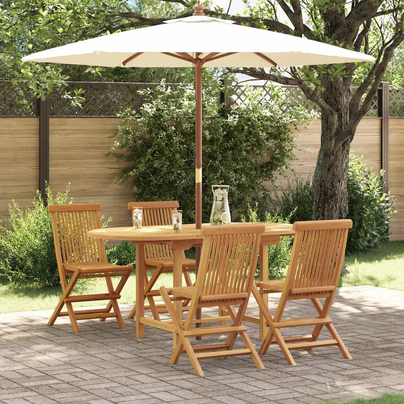 Alternative view of Ensemble table de balcon + 4 chaises sans accoudoirs en teck massif