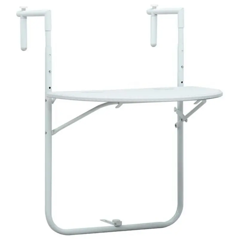 Alternative view of Table de balcon suspendue et pliable blanche – Effet rotin tressé