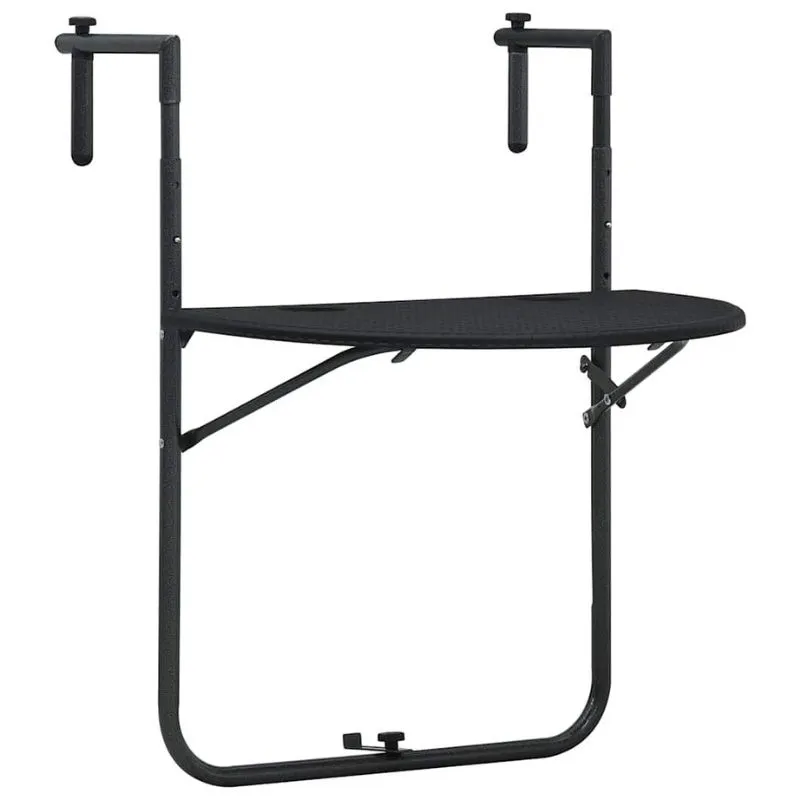 Table de balcon suspendue pliable noire effet rotin tressé.