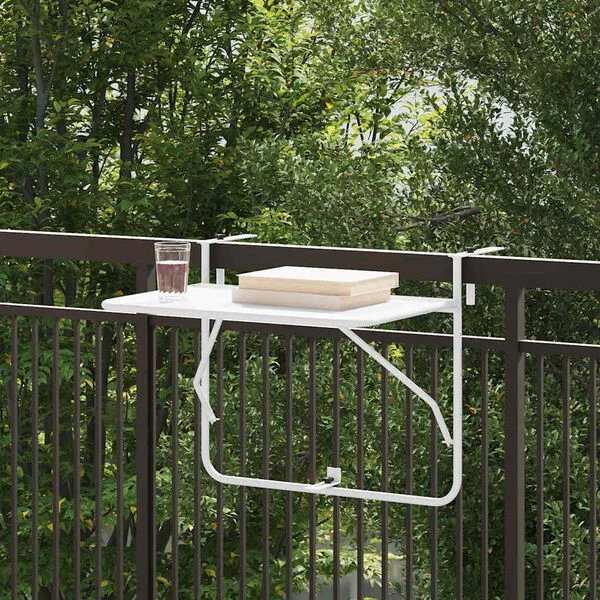 Pliable. Table de balcon suspendue blanche en acier à lattes 60x39cm.