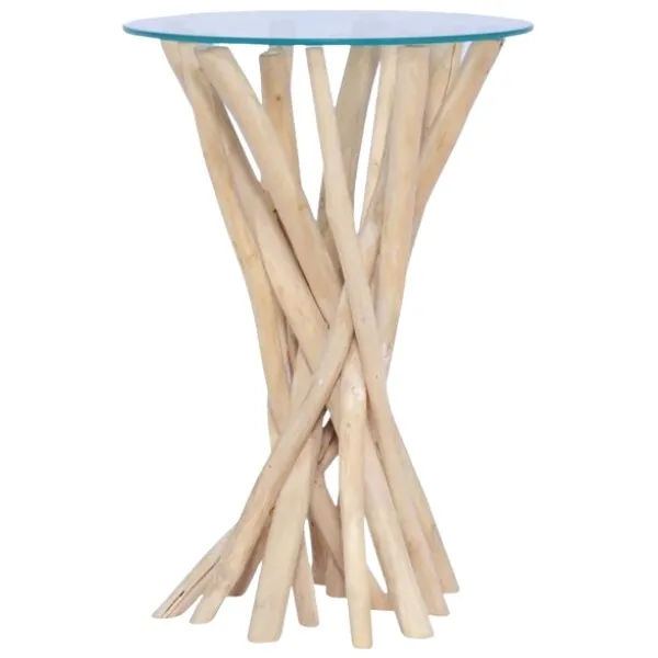 Table basse en bois de teck avec plateau en verre - 35x35x50cm – Image 3