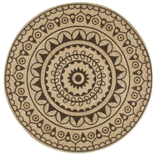 Tapis d'extérieur en jute imprimé marron rond, fait main diamètre de 120cm .