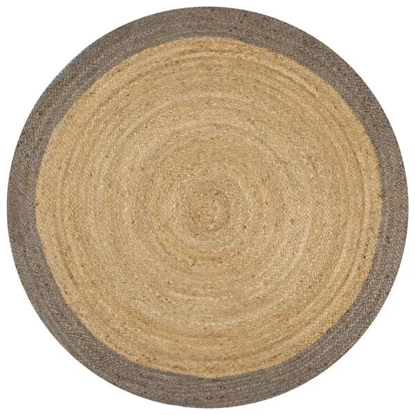 Tapis d'extérieur en jute rond avec bord gris diamètre de 120cm .