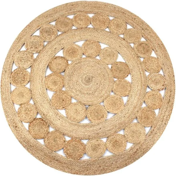 Tapis rond en jute naturel, motif mandala artisanal 150 cm
