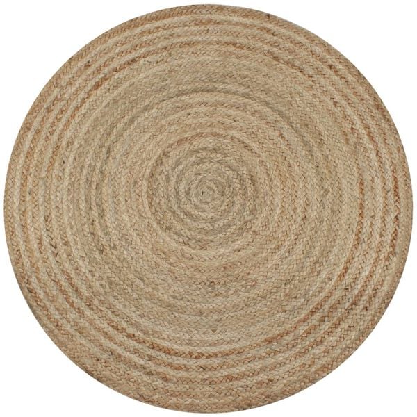 Tapis rond en jute naturel et blanc, artisanal 150 cm