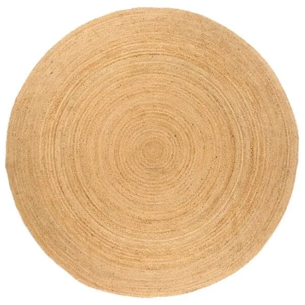 Tapis rond en jute naturel et blanc, artisanal 210 cm