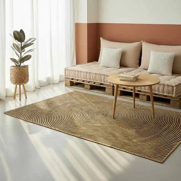 Alternative view of Tapis d'extérieur en jute naturel et noir - 120x170 cm