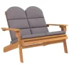 Banc Adirondack pliable en bois d'acacia miel avec coussins gris anthracite.