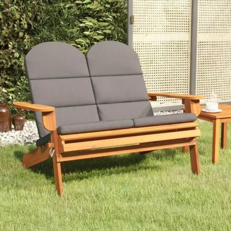 Alternative view of Banc de balcon Adirondack avec coussins en bois massif d'acacia -126 cm