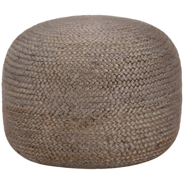 pouf boheme tressé en jute gris clair pour salon ou balcon, assise naturelle et élégante