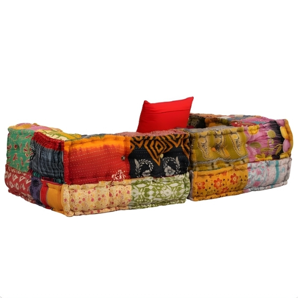 Pouf canapé bas modulable patchwork - 2 places - 140x70x40 cm – Image 4
