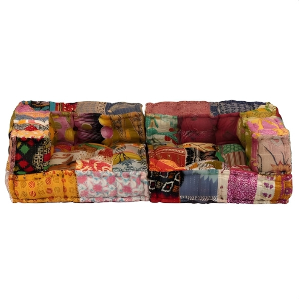 Pouf canapé bas modulable patchwork - 2 places - 140x70x40 cm – Image 5
