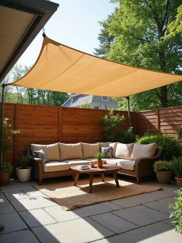 Voile d'ombrage pour se proteger sur une terrasse en plein été