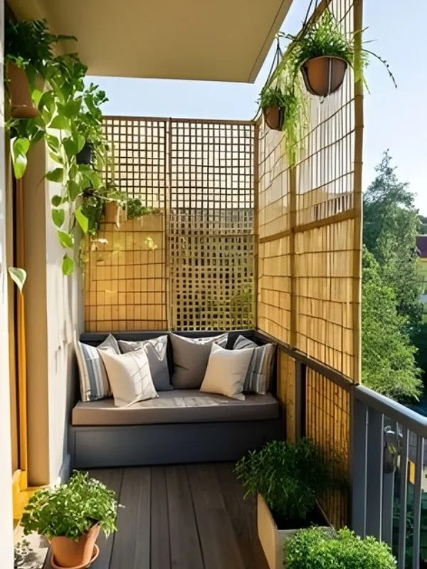brise vue balcon bois treillis intimite canape exterieur moderne