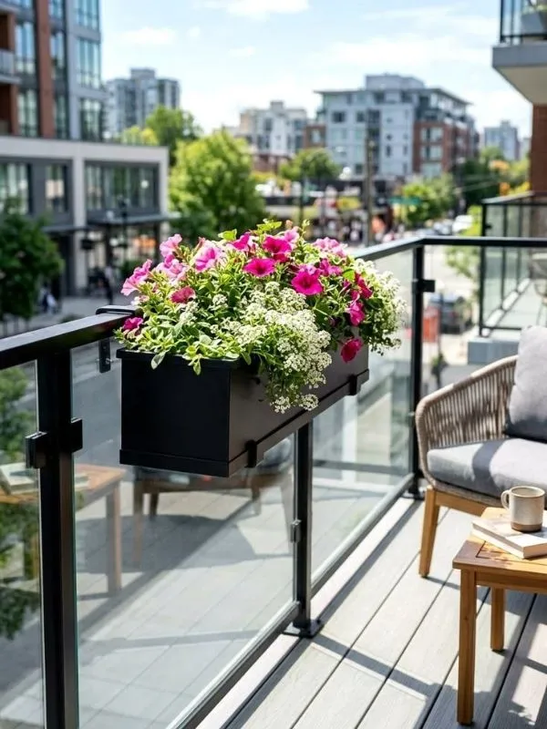jardiniere-suspendue-balcon-fleurs-roses-et-blanches-mobilier-exterieur