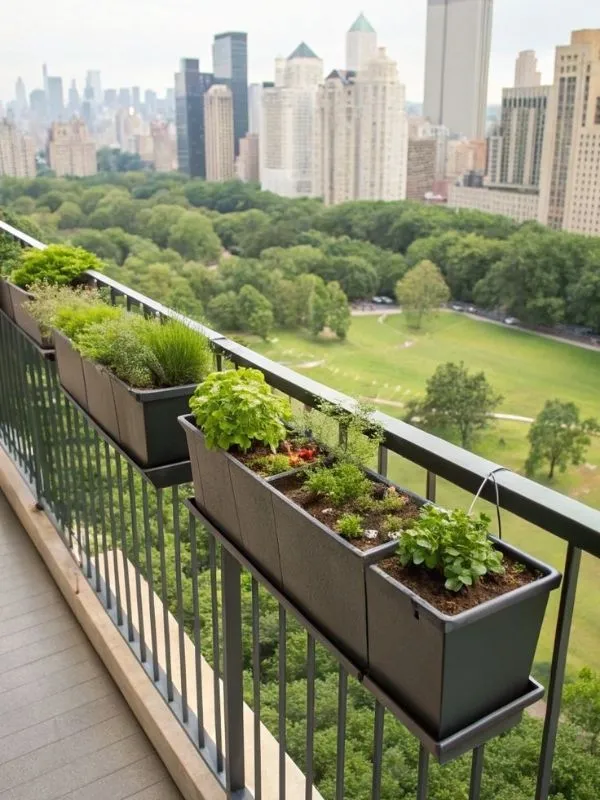 herbes-aromatiques-en-bacs-suspendus-sur-rambarde-balcon-vue-parc