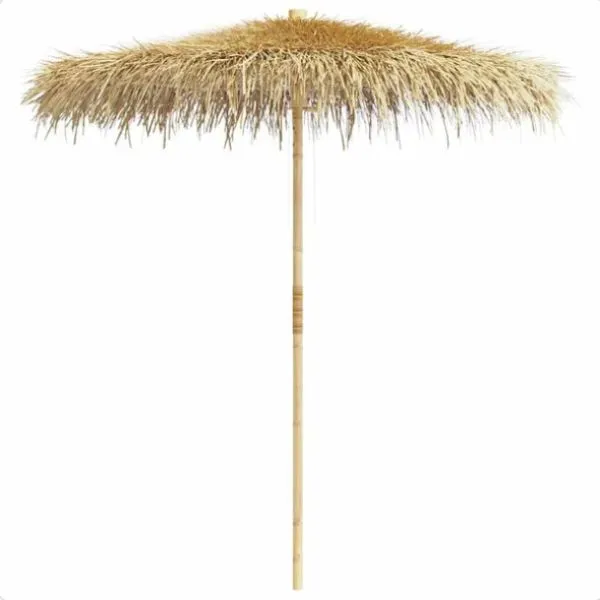 Parasol de jardin exotique en feuille de bananier tressée et poteau en bambou