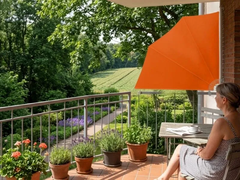 Store latéral enroulable orange pour balcon protection soleil et brise-vue