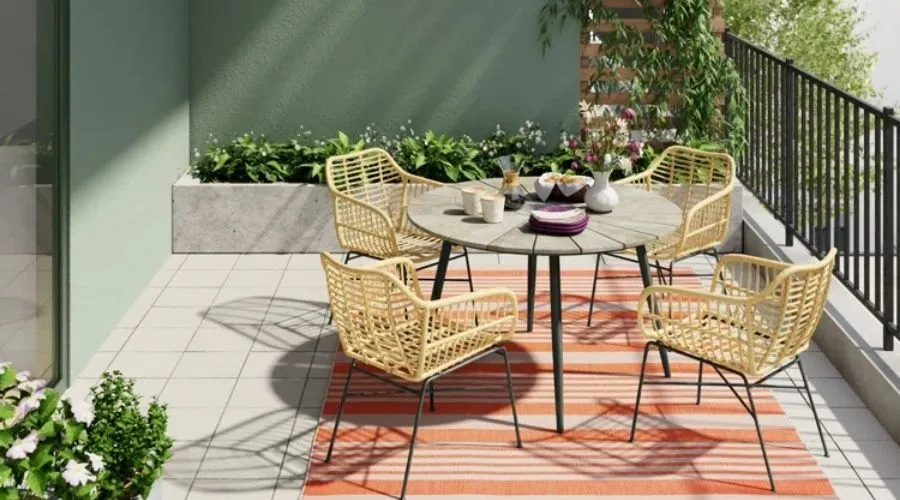 Salon de jardin confortable pour grand balcon de 8m² avec deux zones distinctes - Aménagement extérieur