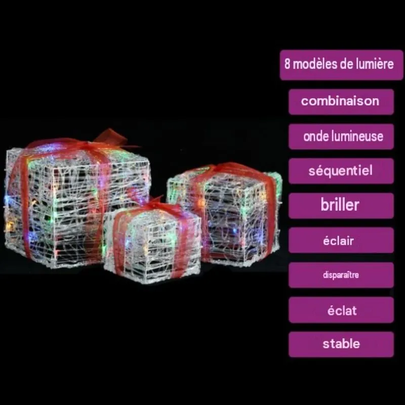 Lot de 3 boîtes-cadeaux de Noël lumineuses à LED multicolores – Image 6