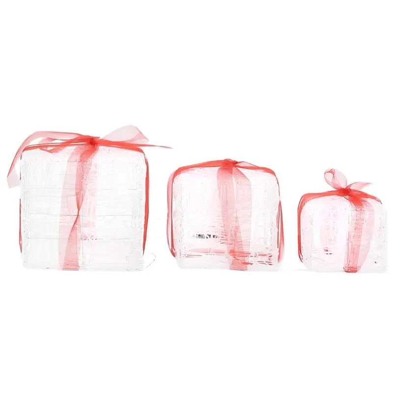 Lot de 3 boîtes-cadeaux de Noël lumineuses à LED multicolores – Image 4